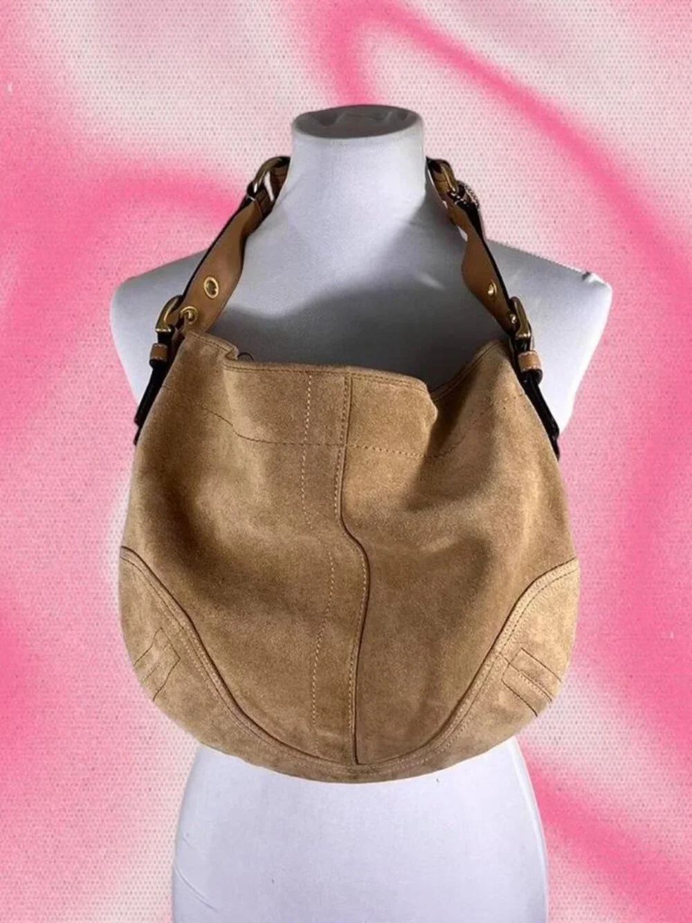 Vintage Y2K Coach Tan Suede Leather Soho Hobo Bag